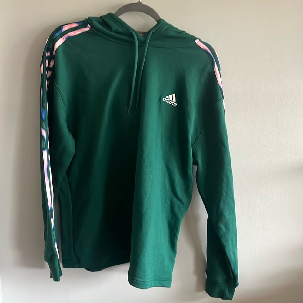 adidas Green Hoodie with Pink and Blue Accents